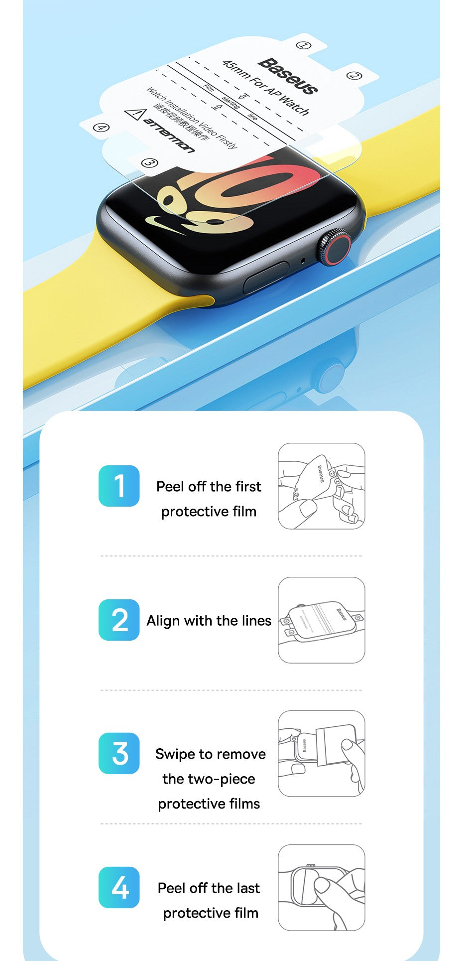 Baseus 2 uds Nano Protector de pantalla para Apple Watch 8 7 6 SE SE2 5 4 hidrogel suave 40/41/44/45mm película protectora de cobertura completa