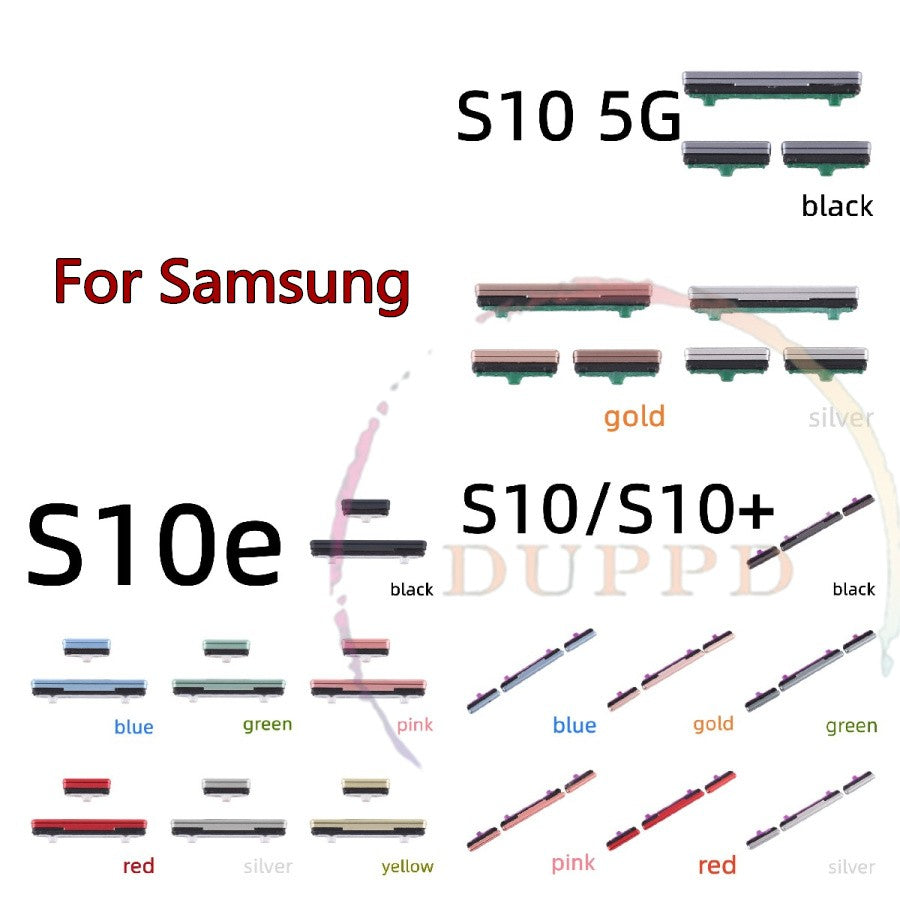 Juego de 2 botones laterales de volumen de energía para Samsung Galaxy S10e S10 + Plus G970 G973 G975 G977 5G On Off piezas de reparación de teclas laterales pequeñas