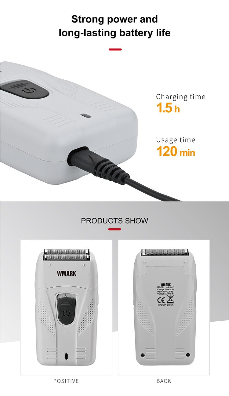 WMARK-afeitadora de barbero NG-987, máquina de afeitar eléctrica con USB, con cabezal de aceite, color blanco