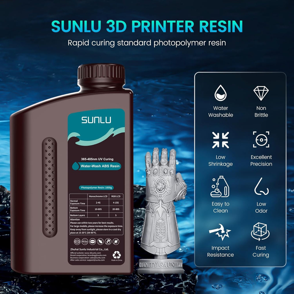 SUNLU 5KG ABS-LIKE/resina ABS lavable con agua 1000G/botella 405nm resina fotopolímero de curación UV rápida para impresión LCD 3D