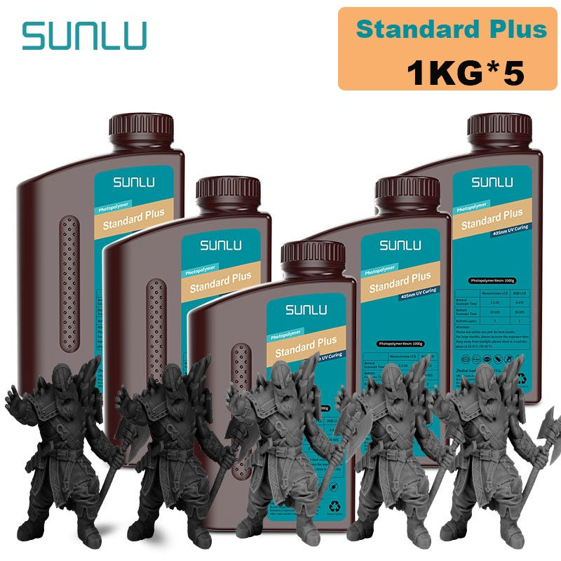 Resina SUNLU 5KG Standard Plus/14K, 1KG/Botella, Resina Fotopolímera de Curado Rápido UV de 405nm para Impresora 3D LCD