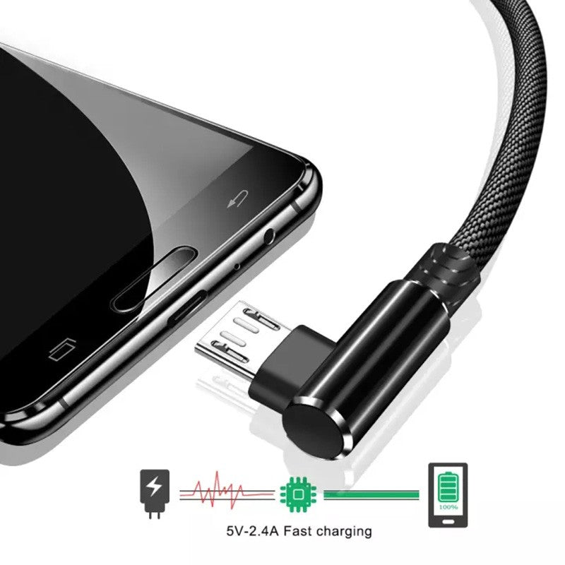 Cable Micro USB OLAF, Cable USB de 90 grados, 1m, 2m, 3m para Samsung S7, Xiaomi, Android, teléfono inteligente, Cable Usb C de 2,4a, carga rápida