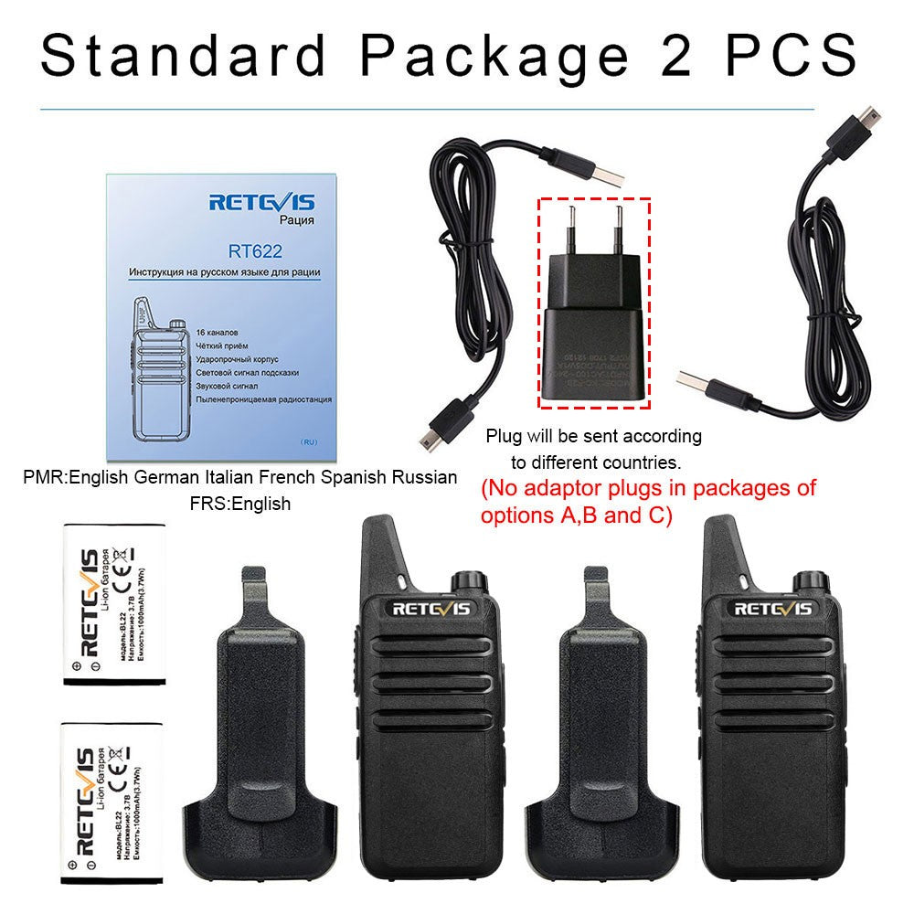 Retevis RT622 Mini Walkie Talkie 2 unidades PMR446 Radio portátil bidireccional con PTT Ideal para restaurantes y hoteles