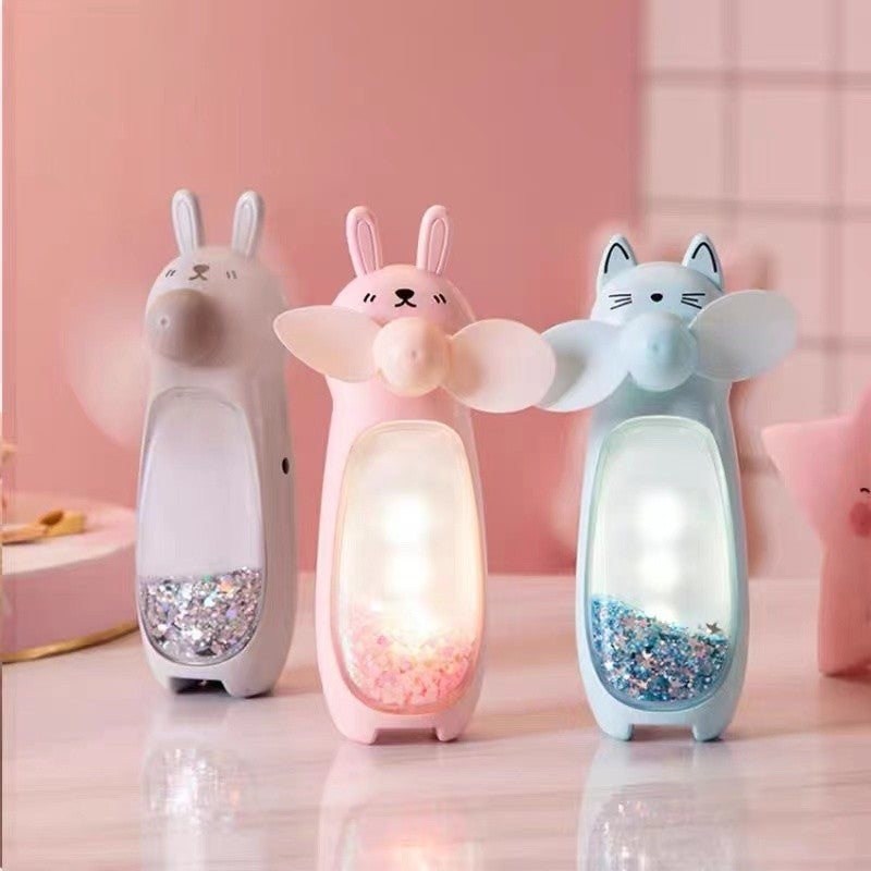 Miniventilador de mano con dibujos animados mullidos (forma de conejo)
