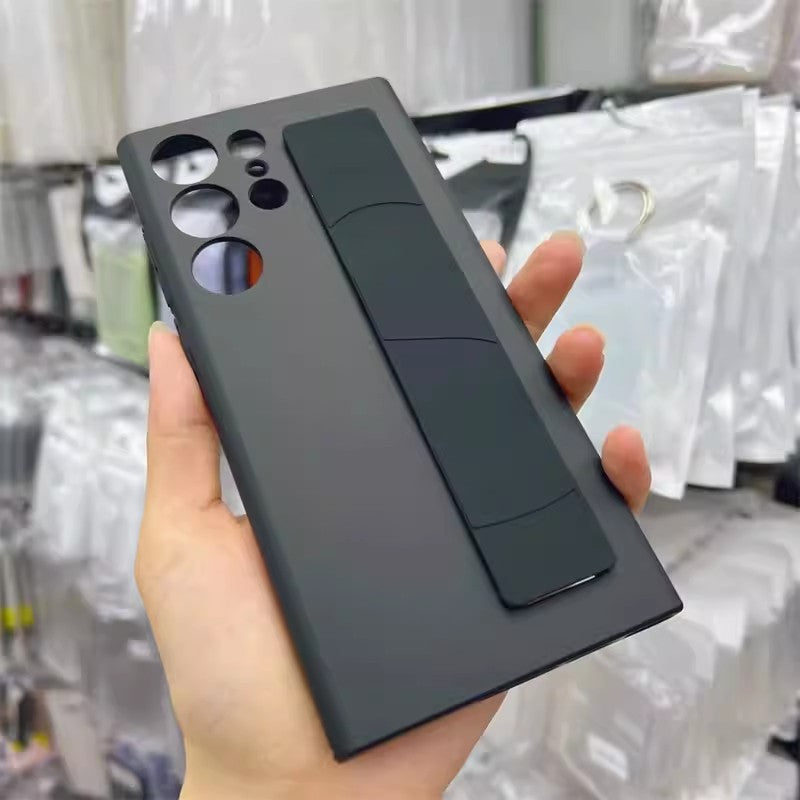 Funda de silicona elástica de lujo con correa para la muñeca para Samsung Galaxy S25Edge S24 S23 Ultra Plus, cubierta fina transparente mate para PC dura a prueba de golpes