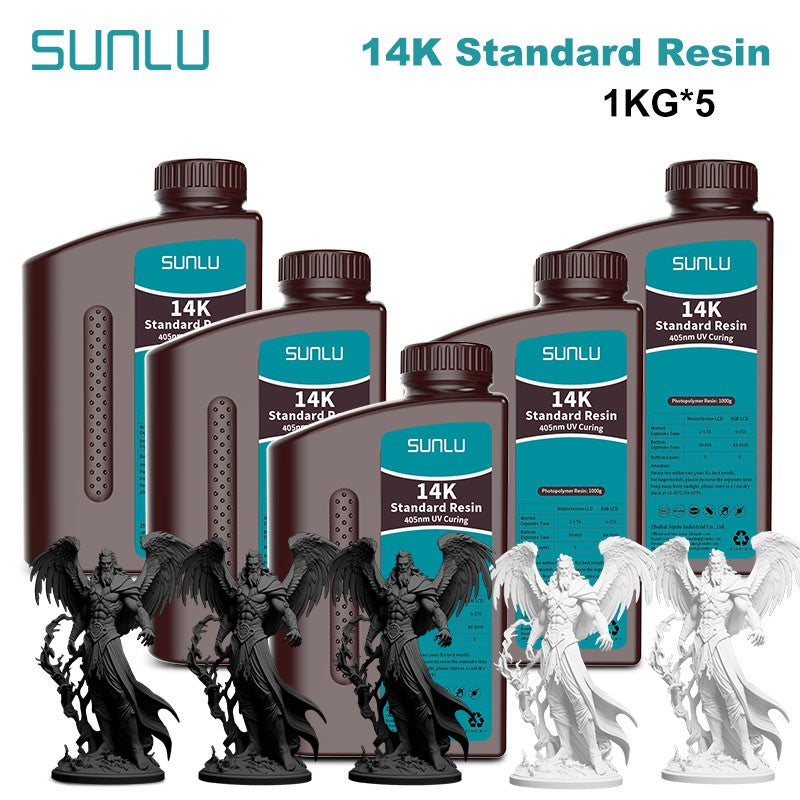 Resina SUNLU 5KG Standard Plus/14K, 1KG/Botella, Resina Fotopolímera de Curado Rápido UV de 405nm para Impresora 3D LCD