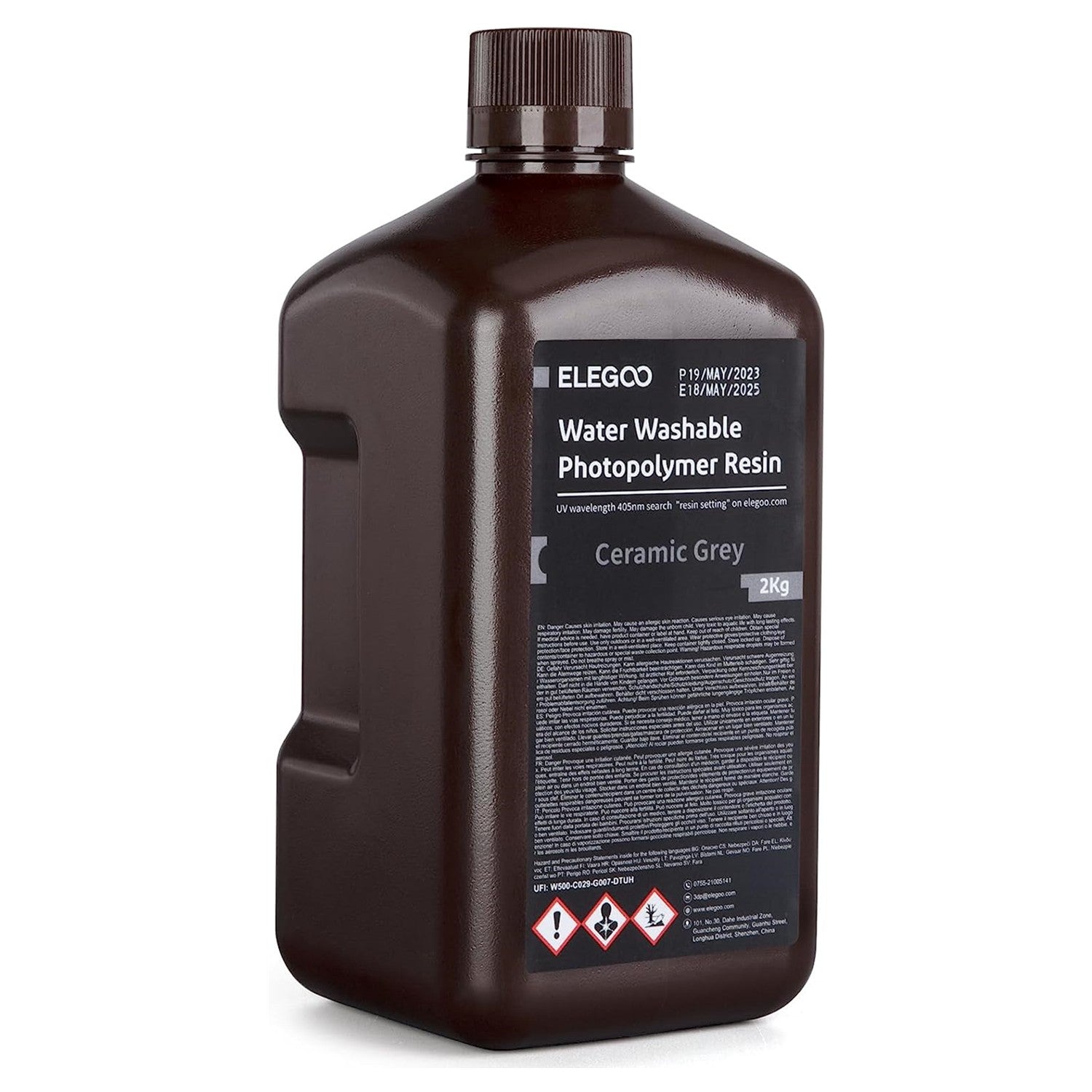 Resina para Impresora 3D ELEGOO, 2 kg, 405 nm, Curado UV, Lavable con Agua, para Impresión 3D LCD, Alta Precisión, Bajo Olor, Gris 2000 g