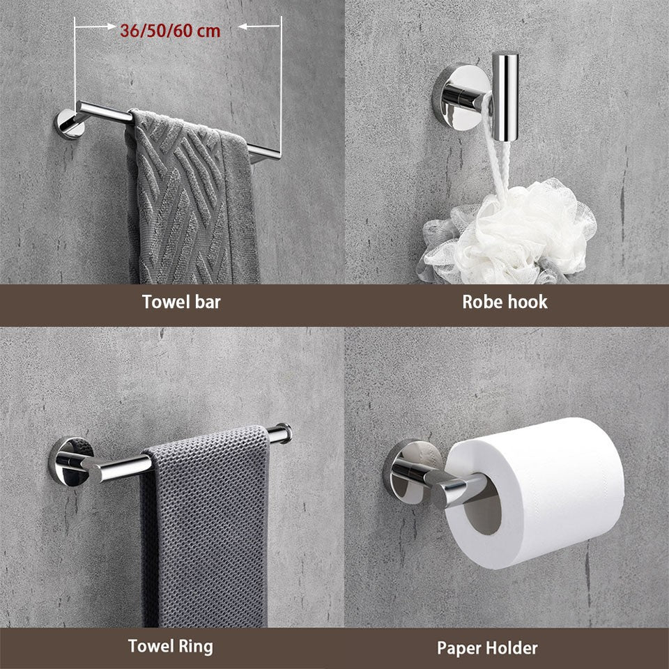 Juego de accesorios de baño con espejo brillante, barra de toalla redonda, soporte de papel higiénico, anillo de toalla, gancho para bata, bricolaje de acero inoxidable