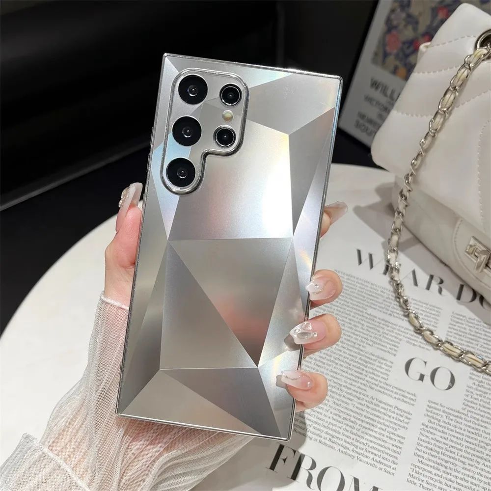 Funda chapada mate con patrón de diamante 3D para Samsung Galaxy S24 S23 Ultra S22 Plus A53 A54 A55 A34 A23 funda dura de lujo con techo de choque