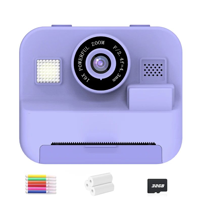 Mini cámara de vídeo digital para niños con impresión térmica y estabilización de imágenes múltiples, tarjeta de 32 GB incluida