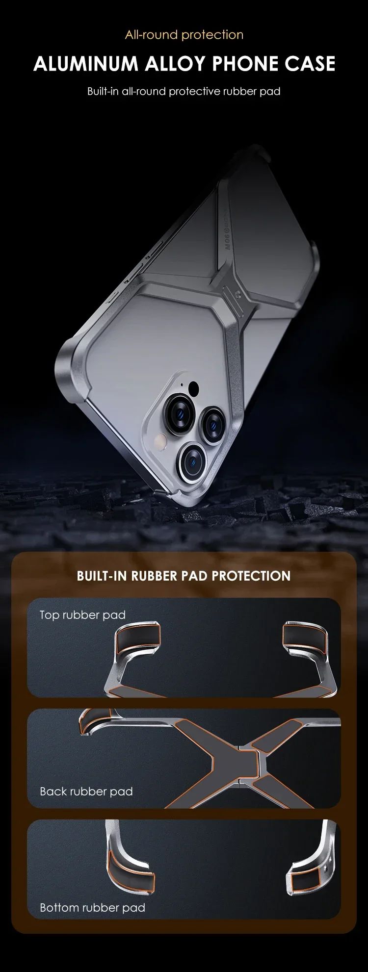 Funda Protectora de Aluminio Extraíble con Disipación de Calor y Resistente a Impactos para IPHONE 16 Pro Max, Carcasa Metálica sin Marco para iPhone 14, 15, 16 Pro Max
