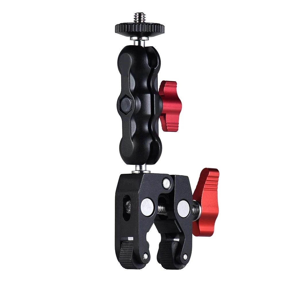 Monitor de montaje con abrazadera para cámara Super Clamp 360 °   Adaptador de cabeza de bola doble con brazo mágico Ballhead para cámara DSLR/Gopro/luces LED/teléfono