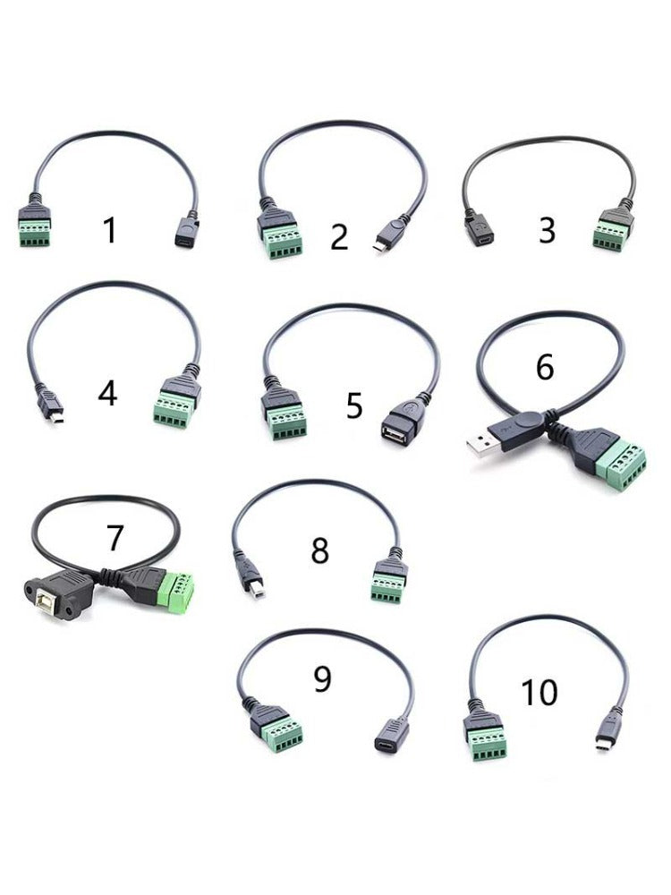 USB 2,0 hembra B Micro usb mini usb tipo C macho a conector de tornillo hembra de 5 pines con Cable adaptador de enchufe de Terminal de escudo 1 pies