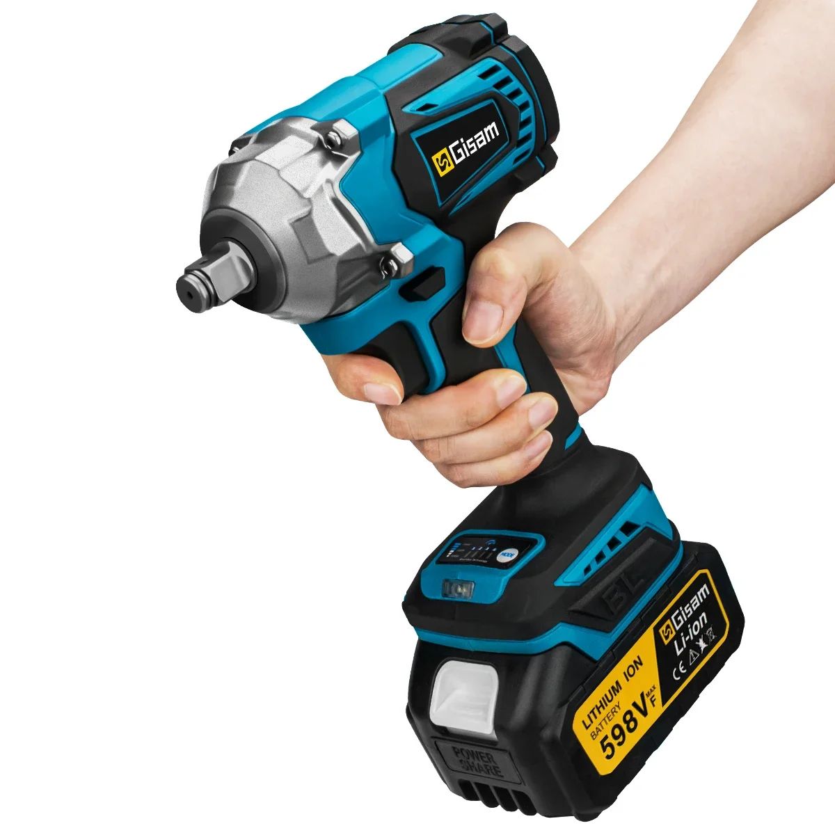 Gismis-llave de impacto eléctrica sin escobillas, 1200NM, 1/2 pulgadas, herramientas de llave eléctrica inalámbrica de alto Torque para Pin de batería Makita de 18V