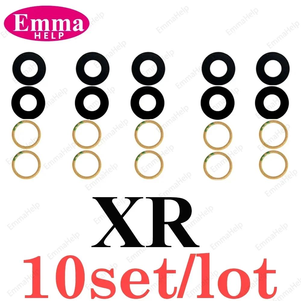 EmmaHelp, 10 Uds., cristal de cámara trasera para iPhone 7 8 Plus 6 6S 6Plus 7Plus X XR XS Max 11 12, lente de cubierta trasera, piezas de soporte adhesivo 3M