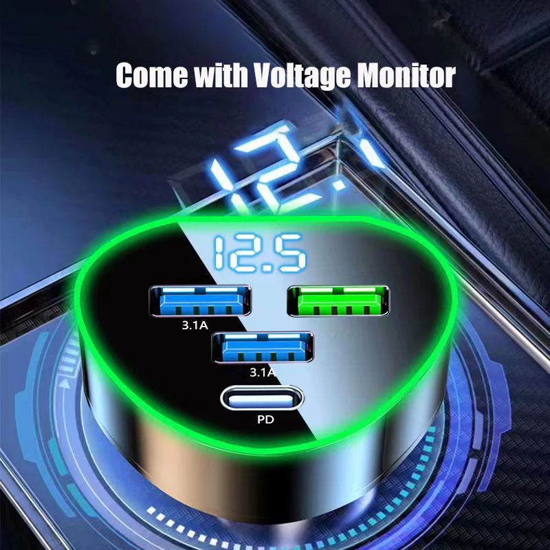 Cargador de teléfono para coche UYUXIO USB C carga súper rápida en el coche con pantalla LED de voltaje para iPhone Samsung Huawei Oneplus teléfono Android