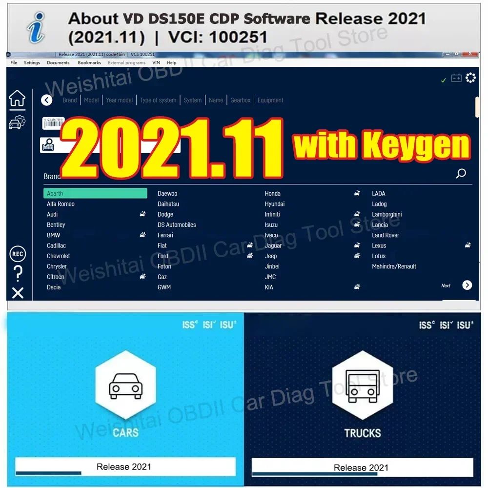 Nuevo VCI Vd Ds150e Cdp 2021.11 con Keygen VdIJk Autocoms Pro Bluetooth TNESF DELPHIS ORPDC Herramientas de Diagnóstico OBD2 para Autos y Camiones