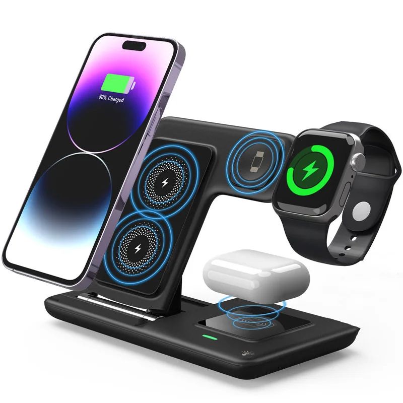 Base de Carga Inalámbrica Rápida 3 en 1 para iPhone 17 16 15 14 13 12, Apple Watch, Airpods Pro, iWatch 8 7 6, Estación de Carga Plegable