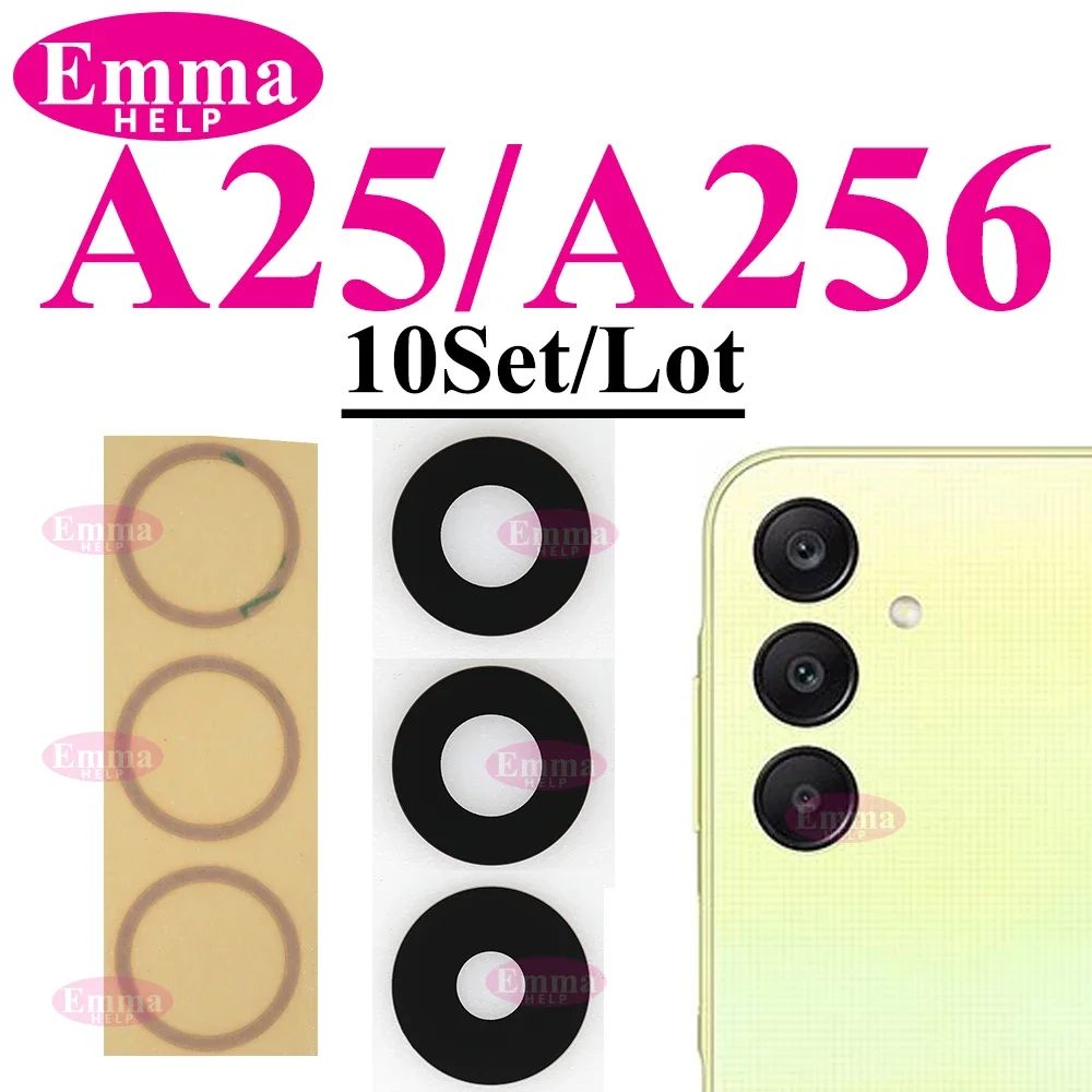 Lente de cristal de cámara trasera para Samsung Glaxy A14 A54 A05 A15 A55 A35 A34 A04 A25 A04s A05s A24 trasera con adhesivo adhesivo, 10 Uds.