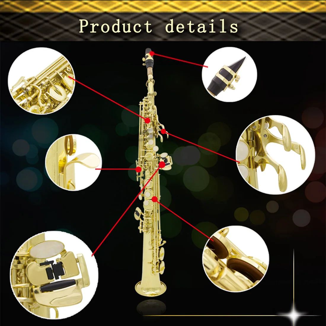 SLADE saxofón Soprano Bb cuerpo de latón saxofón recto instrumento de viento de madera de saxofón profesional con estuche piezas y accesorios de cañas