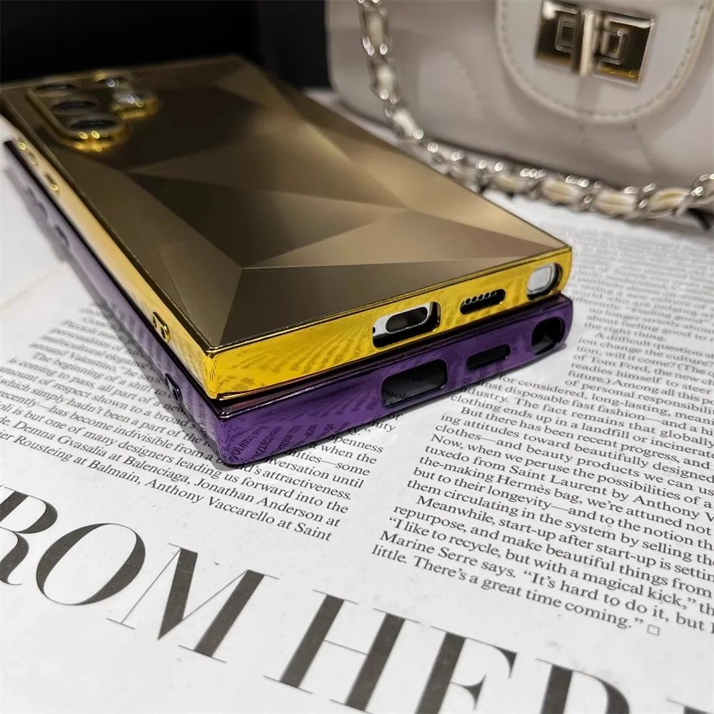 Funda chapada mate con patrón de diamante 3D para Samsung Galaxy S24 S23 Ultra S22 Plus A53 A54 A55 A34 A23 funda dura de lujo con techo de choque