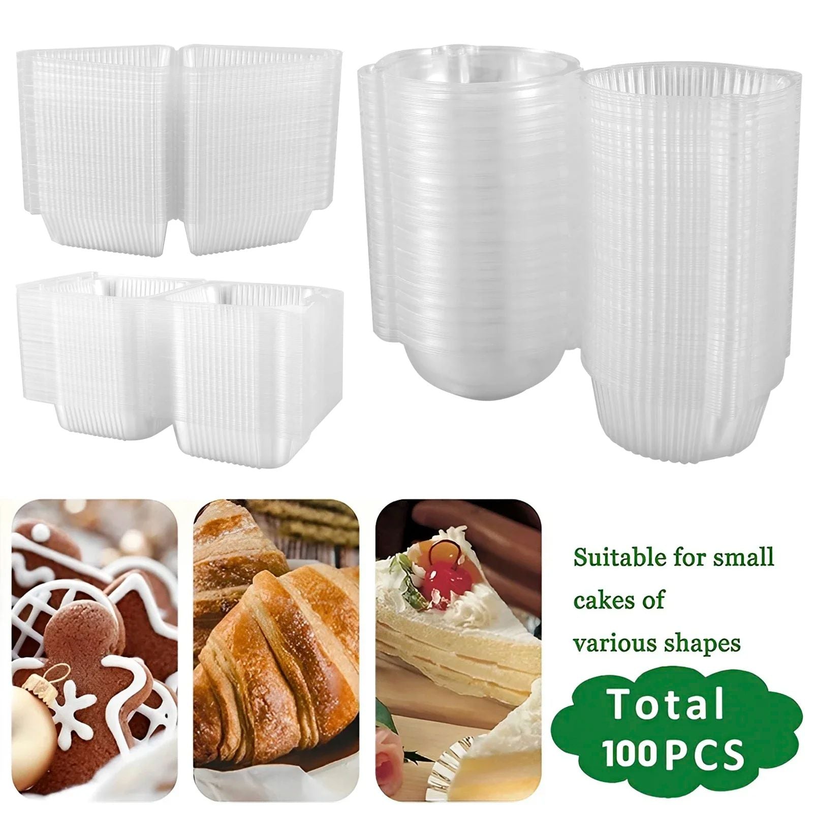 100 Uds. Tazas de postre multiusos con tapas contenedor de magdalenas reutilizable de 8oz caja de postre individual cuadrada transparente caja de almacenamiento de pasteles sellada