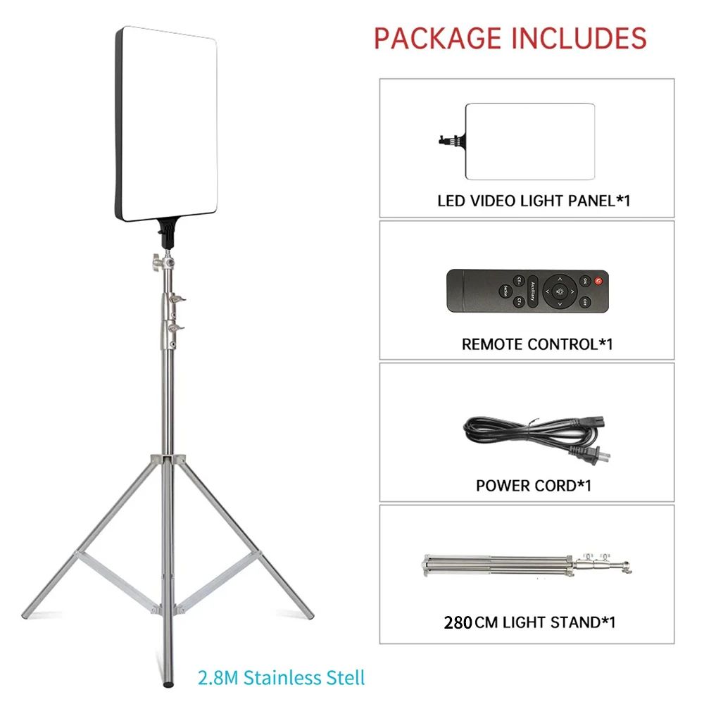 Luz LED de Video SH de 24'' y 90W, Panel de Iluminación Regulable para Fotografía, Selfies, Estudio Fotográfico, Transmisión en Vivo, Lámpara de Relleno con Trípode