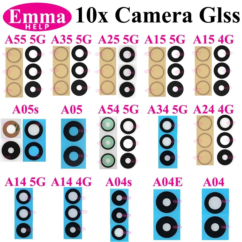 Lente de cristal de cámara trasera para Samsung Glaxy A14 A54 A05 A15 A55 A35 A34 A04 A25 A04s A05s A24 trasera con adhesivo adhesivo, 10 Uds.