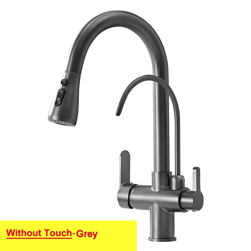 Grifos de cocina con filtro táctil inteligente, grifo mezclador de cocina extraíble en frío y caliente, color negro y dorado, Sensor de rotación, grifo de cocina con filtro táctil