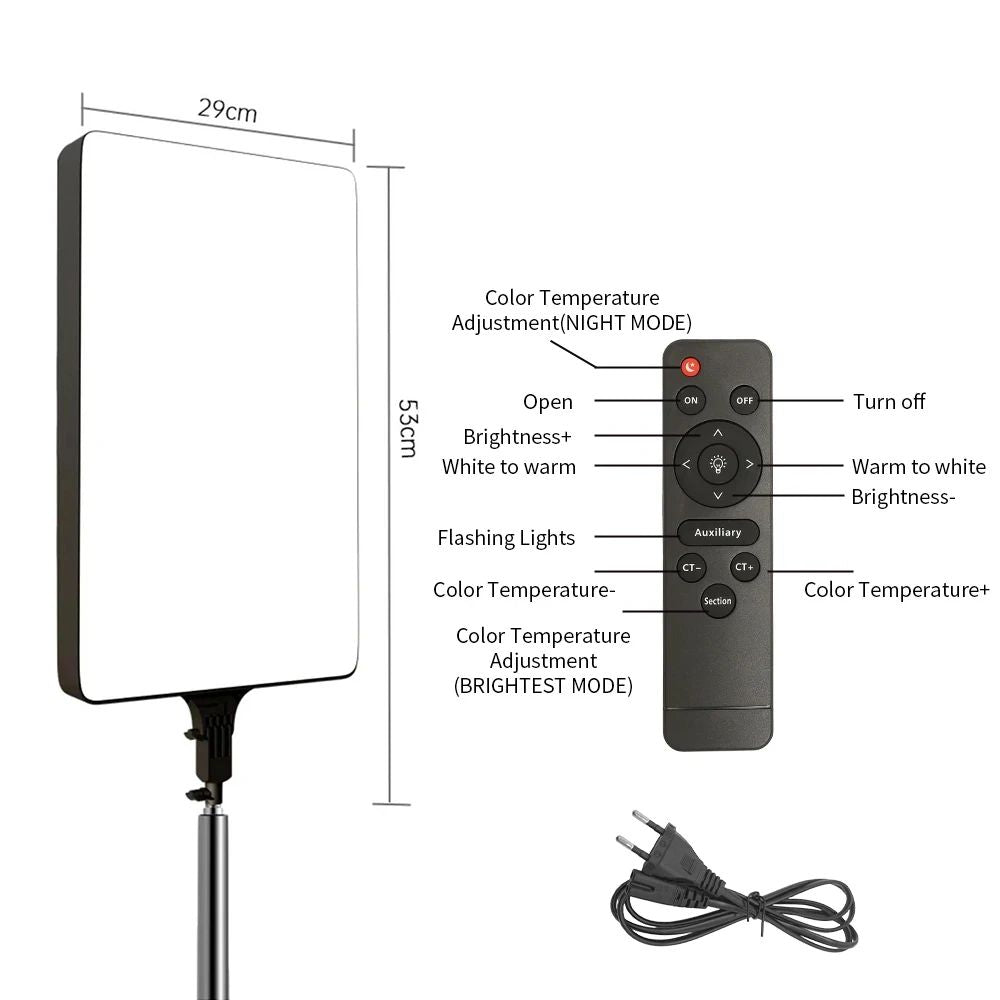 Luz LED de Video SH de 24'' y 90W, Panel de Iluminación Regulable para Fotografía, Selfies, Estudio Fotográfico, Transmisión en Vivo, Lámpara de Relleno con Trípode