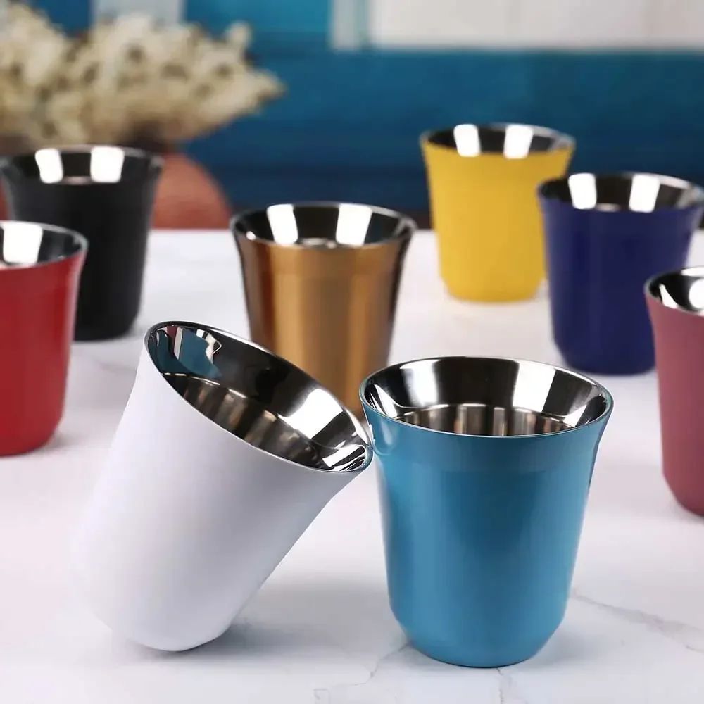 Tazas de café expreso de acero inoxidable 304, tazas de café de 80ML y 160ML, aisladas, doble pared, segura, pequeña capacidad