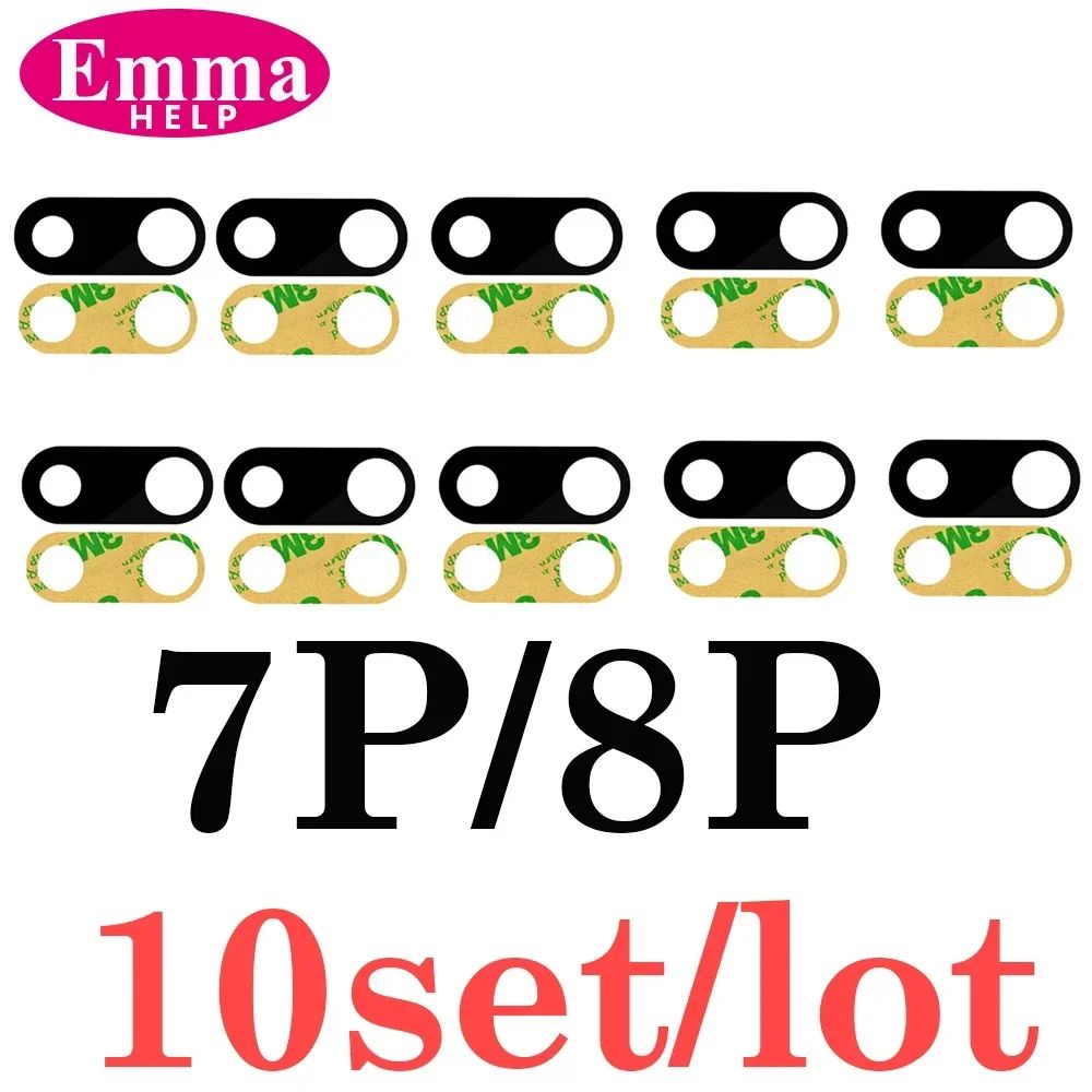 EmmaHelp, 10 Uds., cristal de cámara trasera para iPhone 7 8 Plus 6 6S 6Plus 7Plus X XR XS Max 11 12, lente de cubierta trasera, piezas de soporte adhesivo 3M