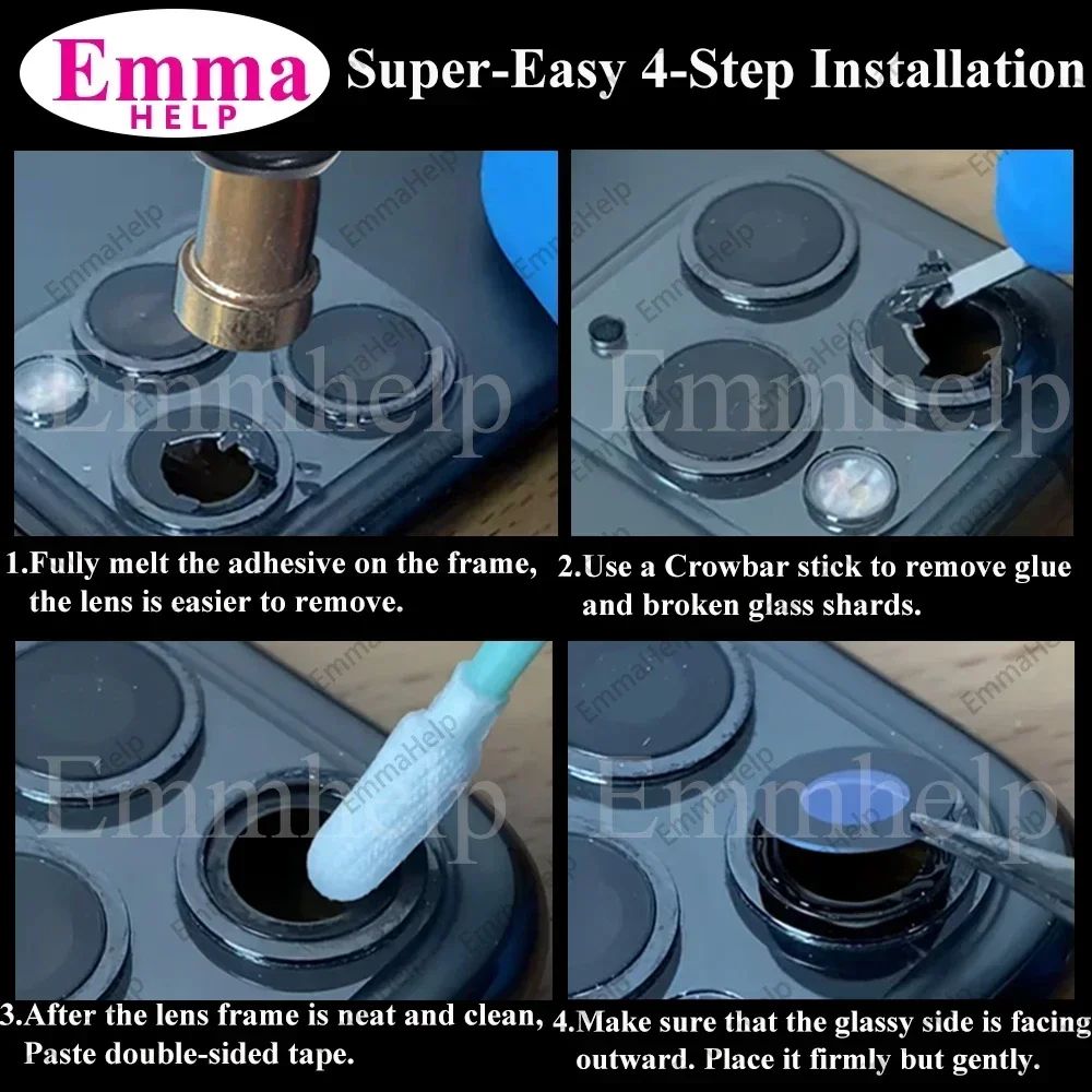 EmmaHelp, 10 Uds., cristal de cámara trasera para iPhone 7 8 Plus 6 6S 6Plus 7Plus X XR XS Max 11 12, lente de cubierta trasera, piezas de soporte adhesivo 3M