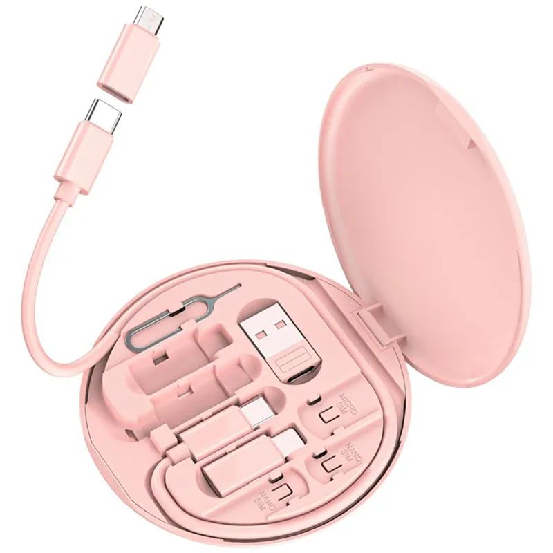 60W Multi tipo C a USB C a Micro USB a iluminación Kit de cables de teléfono de carga rápida para IPhone 14 13 15 Pro caja de almacenamiento de cables de datos