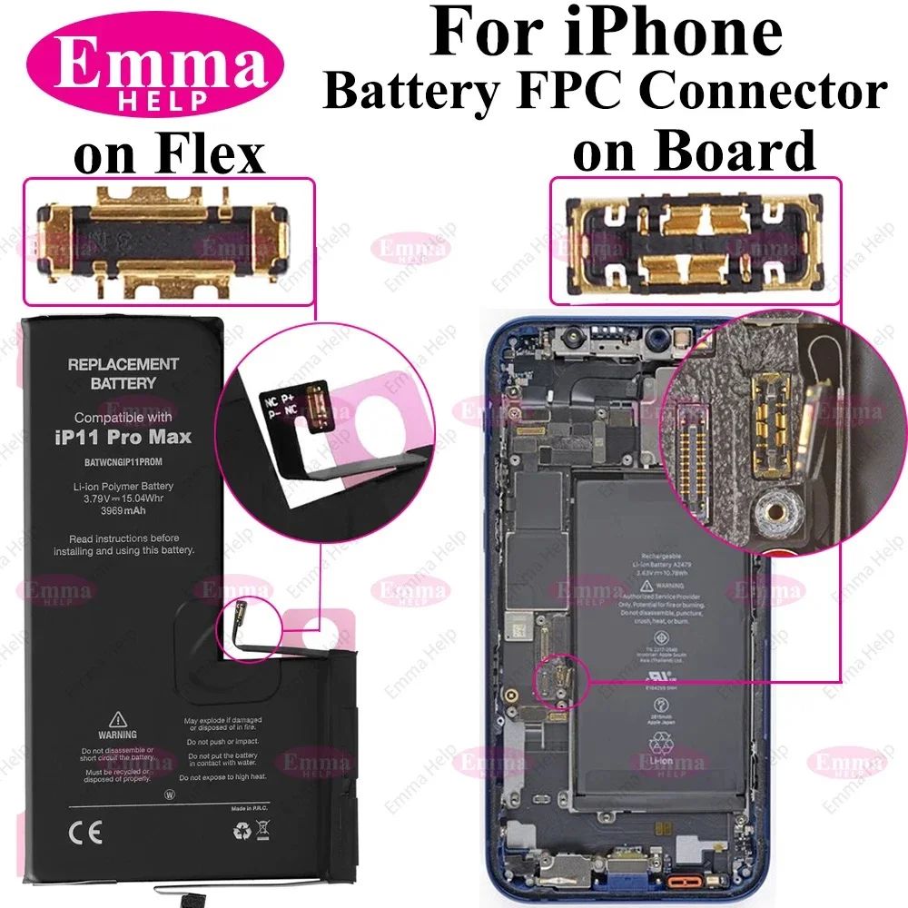 10 Uds batería FPC conector Flex Cable para iPhone 14 15 Plus 13 12 11 Pro Max 7 6S X XR 8 Plus Clip enchufe