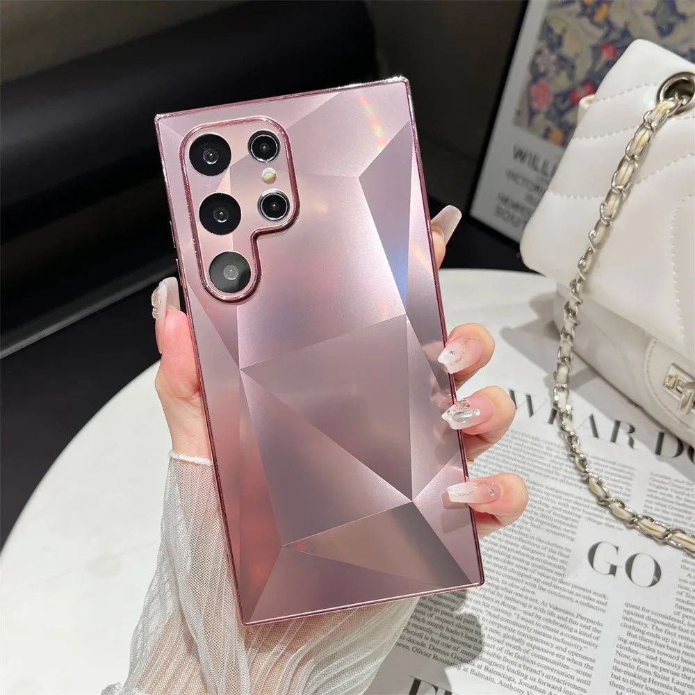 Funda chapada mate con patrón de diamante 3D para Samsung Galaxy S24 S23 Ultra S22 Plus A53 A54 A55 A34 A23 funda dura de lujo con techo de choque