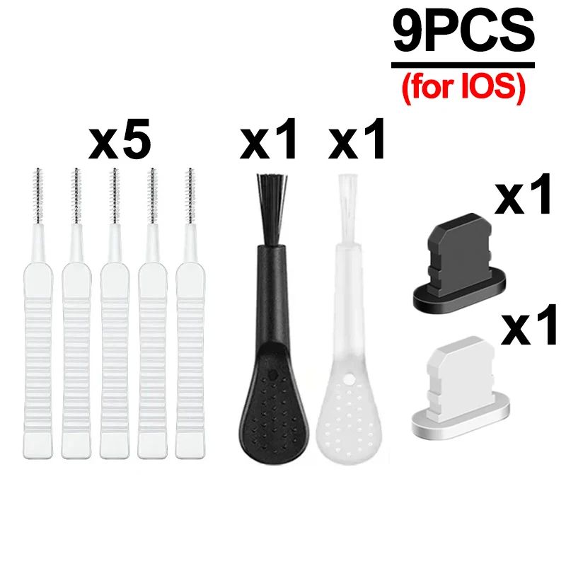 Puerto de carga para teléfono móvil, tapón antipolvo con cepillo de limpieza para IPhone 17 16 14 13 Pro Max Plus Samsung Xiaomi IOS tipo C, juego de limpieza