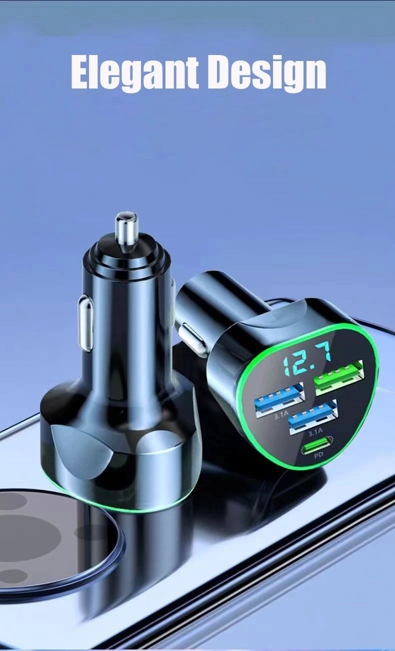 Cargador de teléfono para coche UYUXIO USB C carga súper rápida en el coche con pantalla LED de voltaje para iPhone Samsung Huawei Oneplus teléfono Android