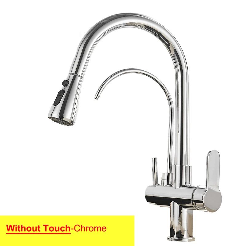 Grifos de cocina con filtro táctil inteligente, grifo mezclador de cocina extraíble en frío y caliente, color negro y dorado, Sensor de rotación, grifo de cocina con filtro táctil