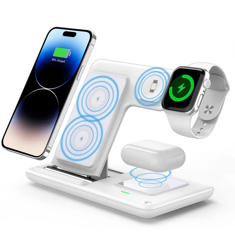 Base de Carga Inalámbrica Rápida 3 en 1 para iPhone 17 16 15 14 13 12, Apple Watch, Airpods Pro, iWatch 8 7 6, Estación de Carga Plegable