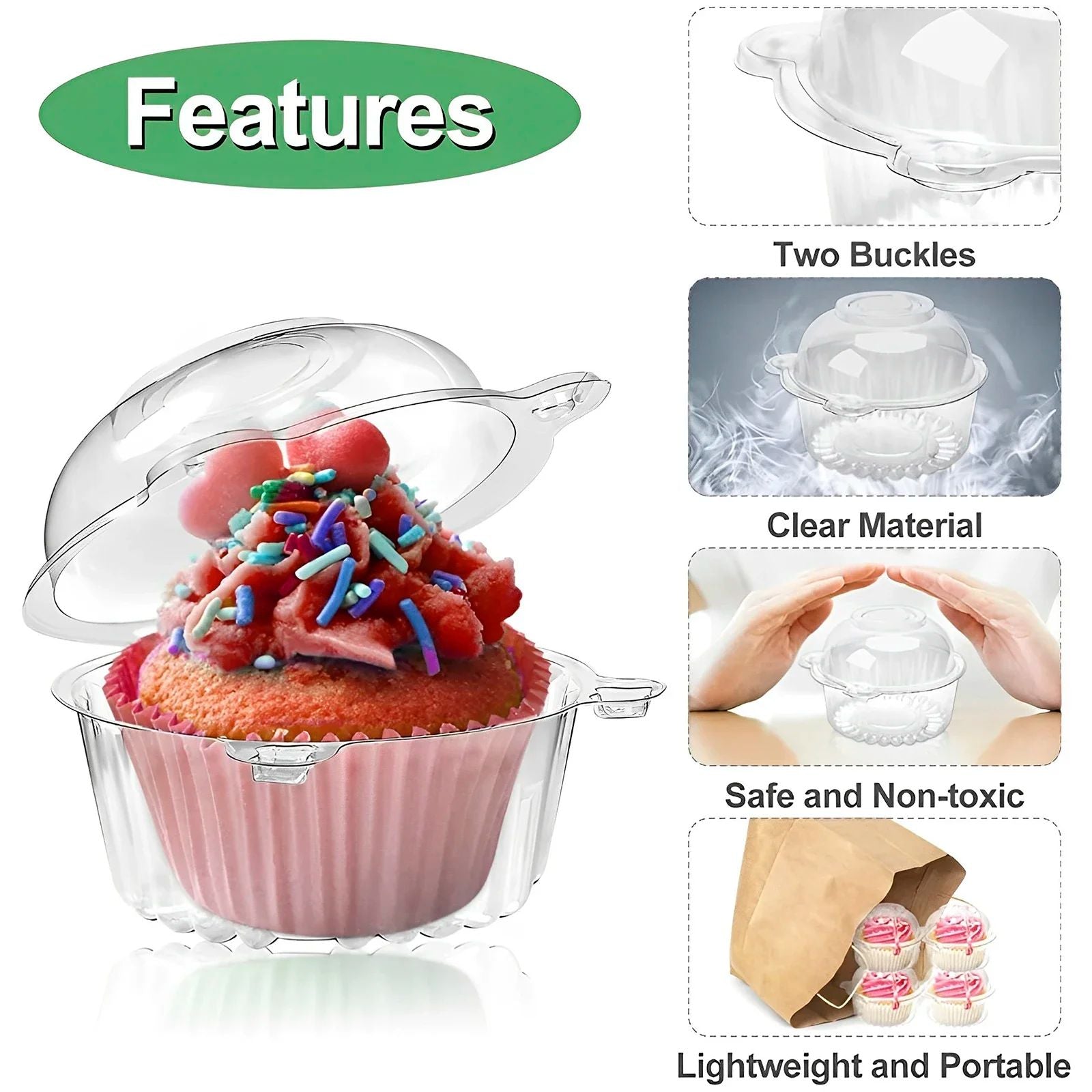 100 Uds. Tazas de postre multiusos con tapas contenedor de magdalenas reutilizable de 8oz caja de postre individual cuadrada transparente caja de almacenamiento de pasteles sellada
