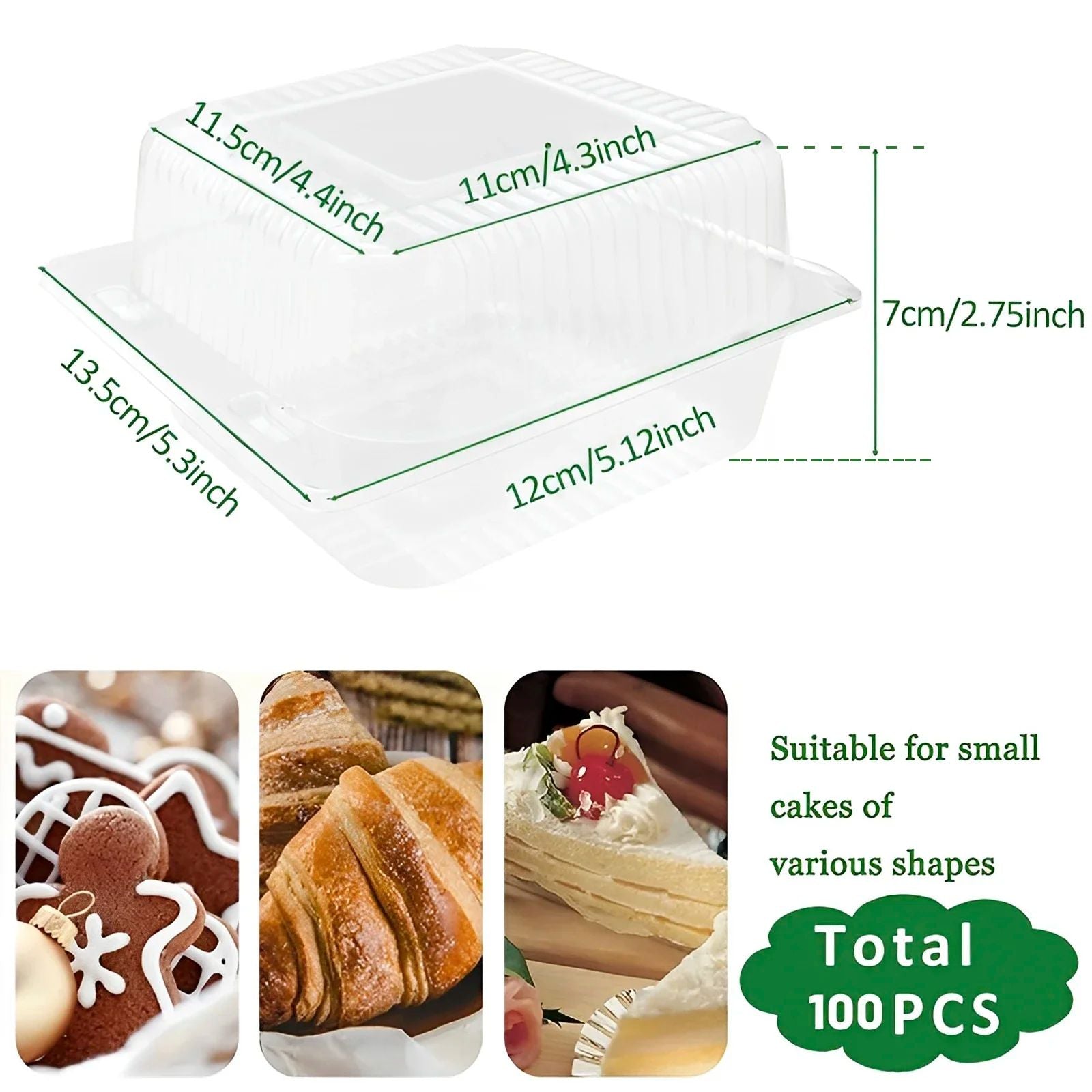 100 Uds. Tazas de postre multiusos con tapas contenedor de magdalenas reutilizable de 8oz caja de postre individual cuadrada transparente caja de almacenamiento de pasteles sellada