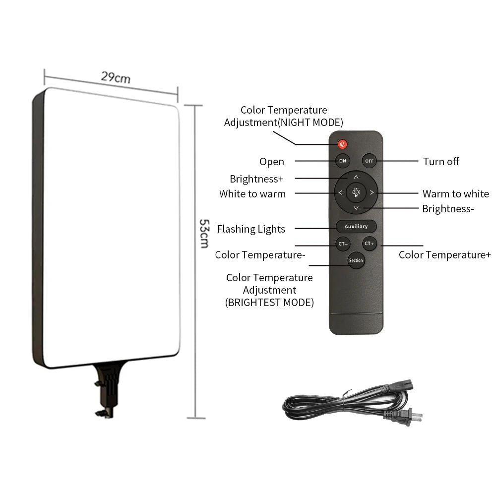 Luz LED de Video SH de 24'' y 90W, Panel de Iluminación Regulable para Fotografía, Selfies, Estudio Fotográfico, Transmisión en Vivo, Lámpara de Relleno con Trípode