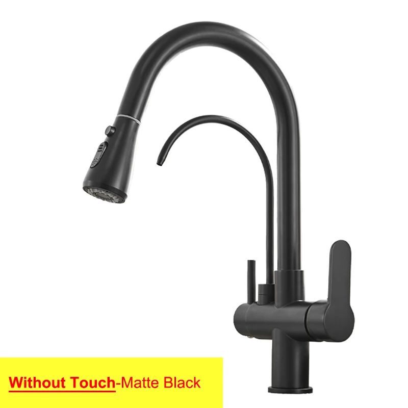 Grifos de cocina con filtro táctil inteligente, grifo mezclador de cocina extraíble en frío y caliente, color negro y dorado, Sensor de rotación, grifo de cocina con filtro táctil