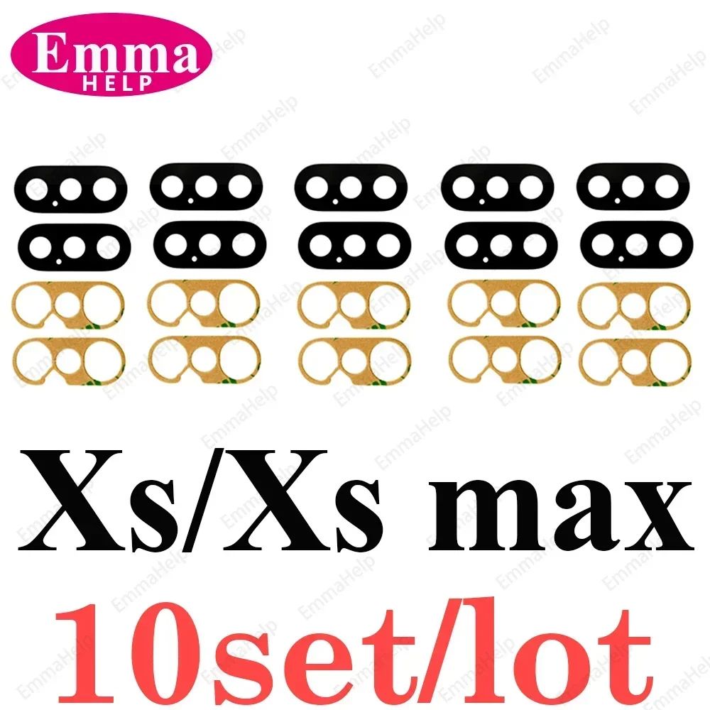 EmmaHelp, 10 Uds., cristal de cámara trasera para iPhone 7 8 Plus 6 6S 6Plus 7Plus X XR XS Max 11 12, lente de cubierta trasera, piezas de soporte adhesivo 3M