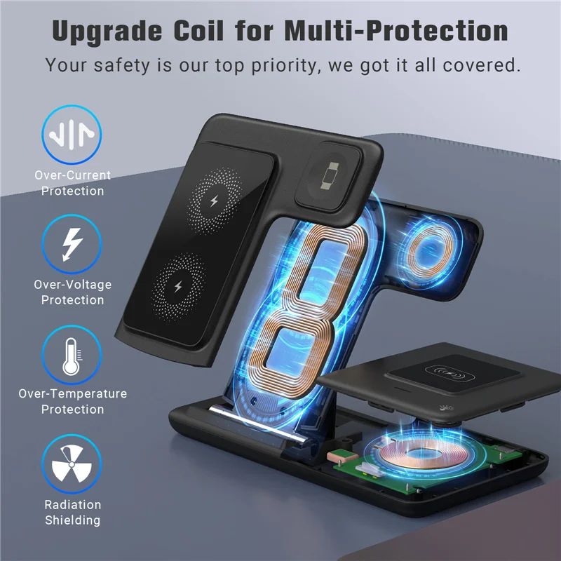 Base de Carga Inalámbrica Rápida 3 en 1 para iPhone 17 16 15 14 13 12, Apple Watch, Airpods Pro, iWatch 8 7 6, Estación de Carga Plegable