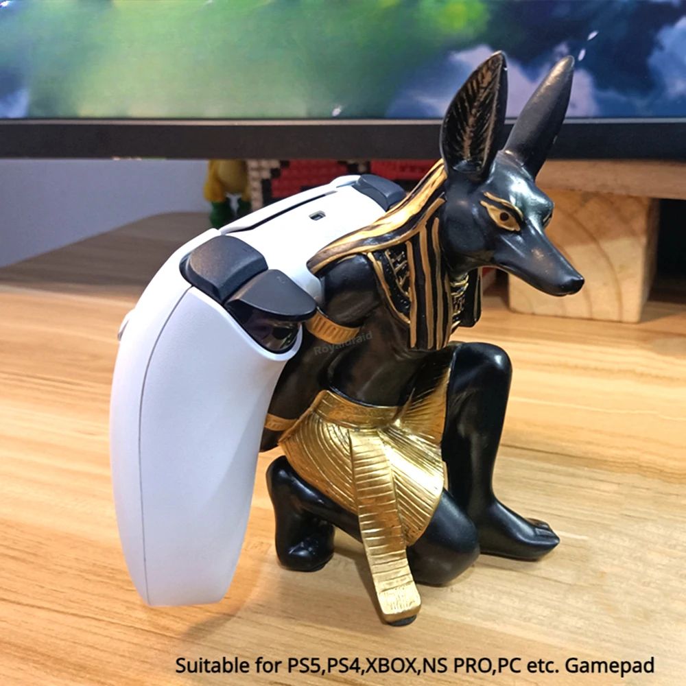 Soporte de resina para controlador de God Anubis de Egipto para PS4/PS5/XBOX/Switch, soporte para teléfono móvil, soporte de exhibición de escritorio, Gif de Navidad