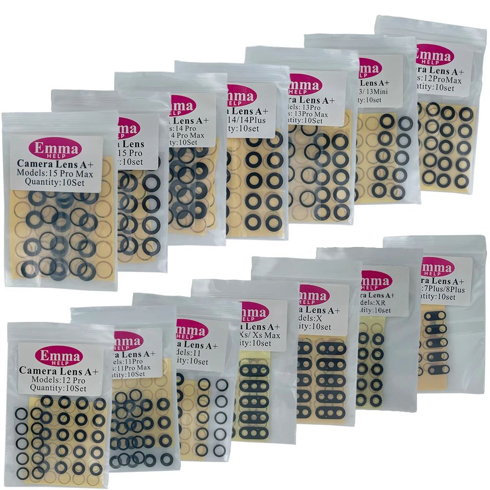 EmmaHelp, 10 Uds., cristal de cámara trasera para iPhone 7 8 Plus 6 6S 6Plus 7Plus X XR XS Max 11 12, lente de cubierta trasera, piezas de soporte adhesivo 3M