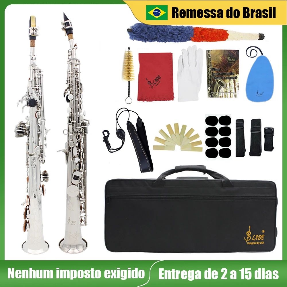 SLADE saxofón Soprano Bb cuerpo de latón saxofón recto instrumento de viento de madera de saxofón profesional con estuche piezas y accesorios de cañas