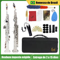 SLADE saxofón Soprano Bb cuerpo de latón saxofón recto instrumento de viento de madera de saxofón profesional con estuche piezas y accesorios de cañas